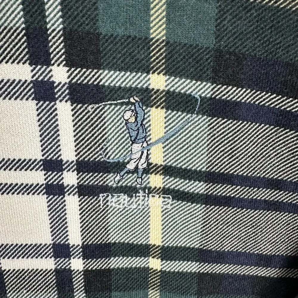 VTG Nautica Fleece Pullover Sweater Men XL Plaid 90s Sweatshirt Golf Embroidered